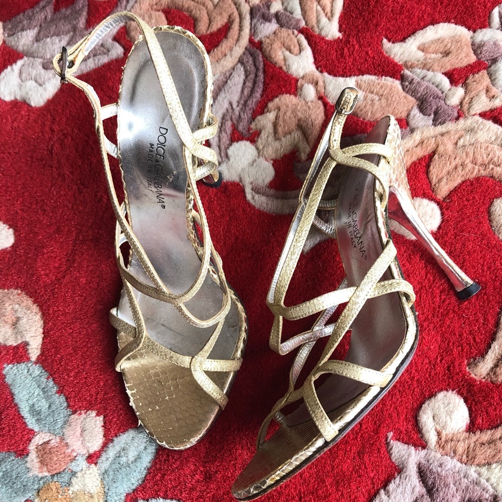 Dolce and Gabbana Gold Open Toe Heel Sandals